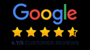 Google logo with five gold stars and 4.7 out of 5 customer reviews rating